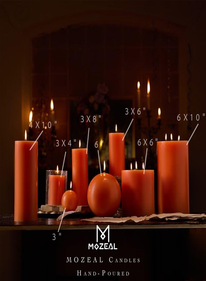 MOZEAL Hand-Poured, 3 Inch Orange Round Ball Candles - Elegant Orange Round Pillar Candles Set of 3, Dripless, Unscented, Smokeless, Ideal for Halloween Decor. - Image 4
